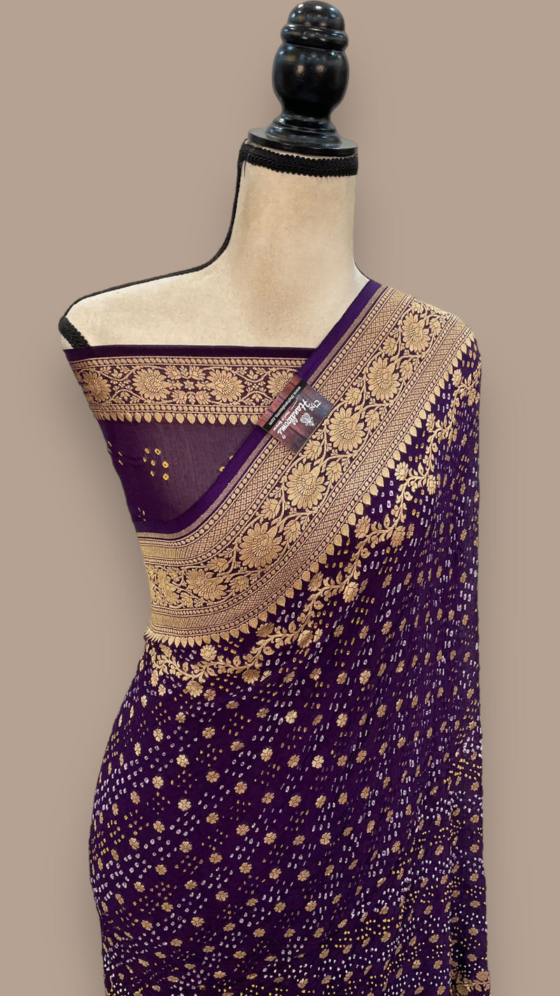 Pure Georgette Banarasi Bandhej Handloom Saree - The Handlooms