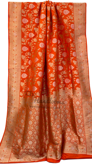Pure Katan Silk Banarasi Handloom Saree - All over Sona Roopa Jaal work - The Handlooms