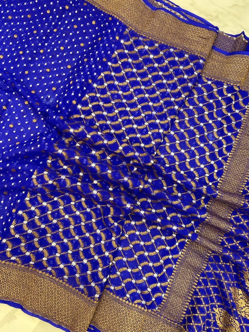 Khaddi Georgette Banarasi Saree -  Antique Roopa zari - The Handlooms