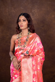 Pure Katan Silk Banarasi Handloom Saree - All Over Jaal Work - The Handlooms