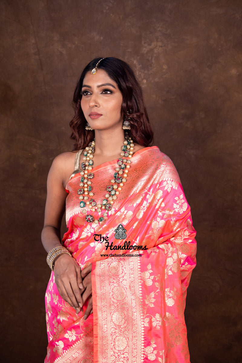 Pure Katan Silk Banarasi Handloom Saree - All Over Jaal Work - The Handlooms