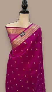 Magenta Pink Pure Kora Handloom Banarasi Saree - The Handlooms