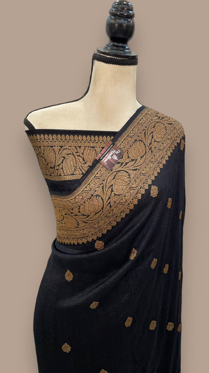 Tussar Georgette Handloom Banarasi Saree - All over kadua work - The Handlooms