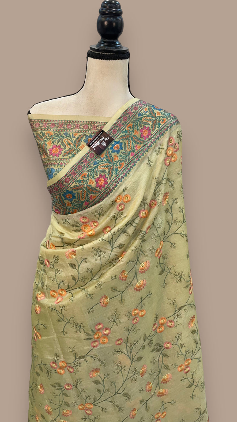 Tussar Silk Handloom Banarasi Saree With Chikankari - The Handlooms