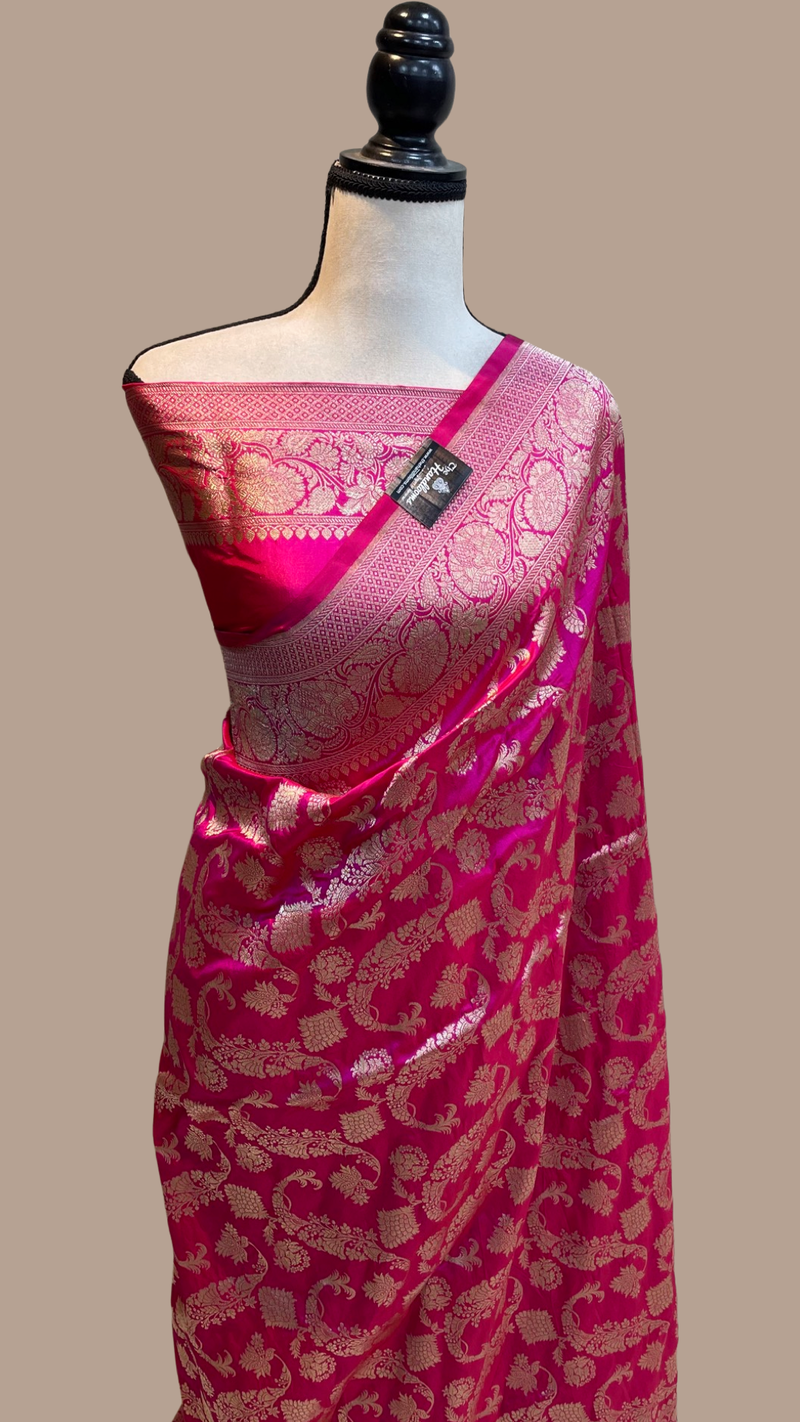 Pure Katan Silk Banarasi Handloom Saree - All Over Jaal Work - The Handlooms
