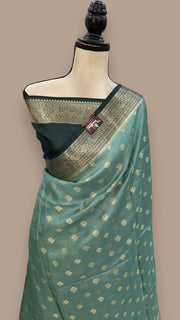 Mint Green Pure Tussar Silk Handloom Banarasi Saree - The Handlooms