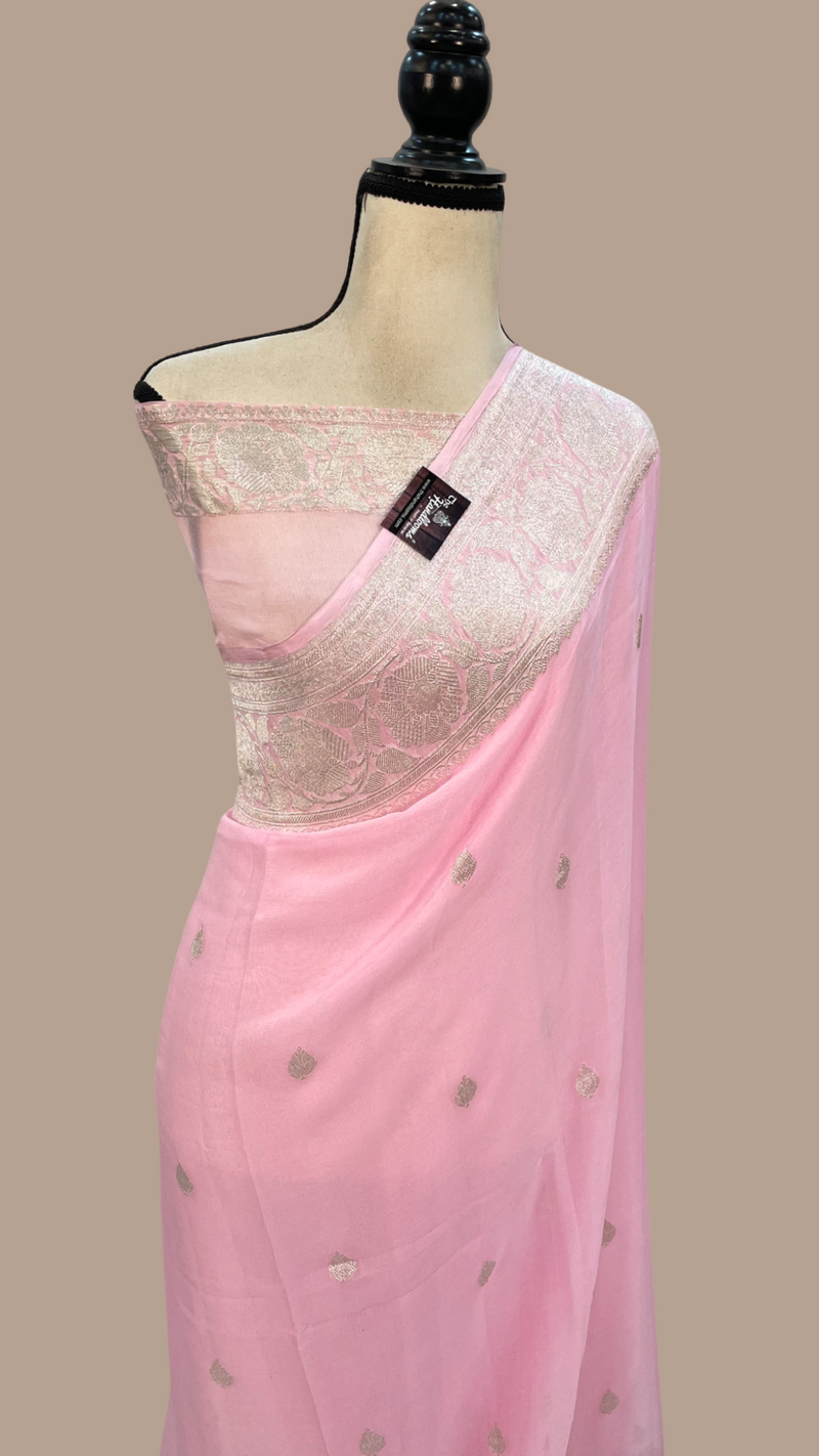 Pure Georgette Banarasi Handloom Saree - pink - The Handlooms