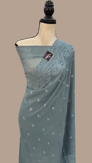 Pure Georgette Chikankari Handloom Banarasi Saree - The Handlooms