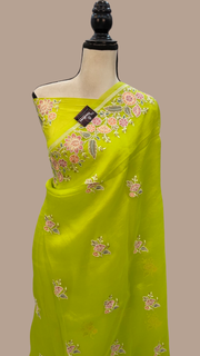 Pure Organza Chikankari Handloom Banarasi Saree - The Handlooms