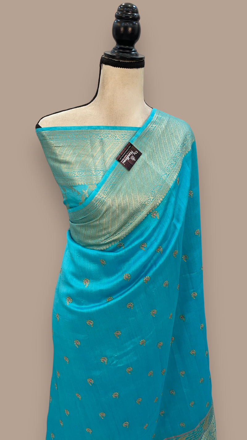 Pure Chiniya Silk Handloom Banarasi Saree with Chikankari - The Handlooms