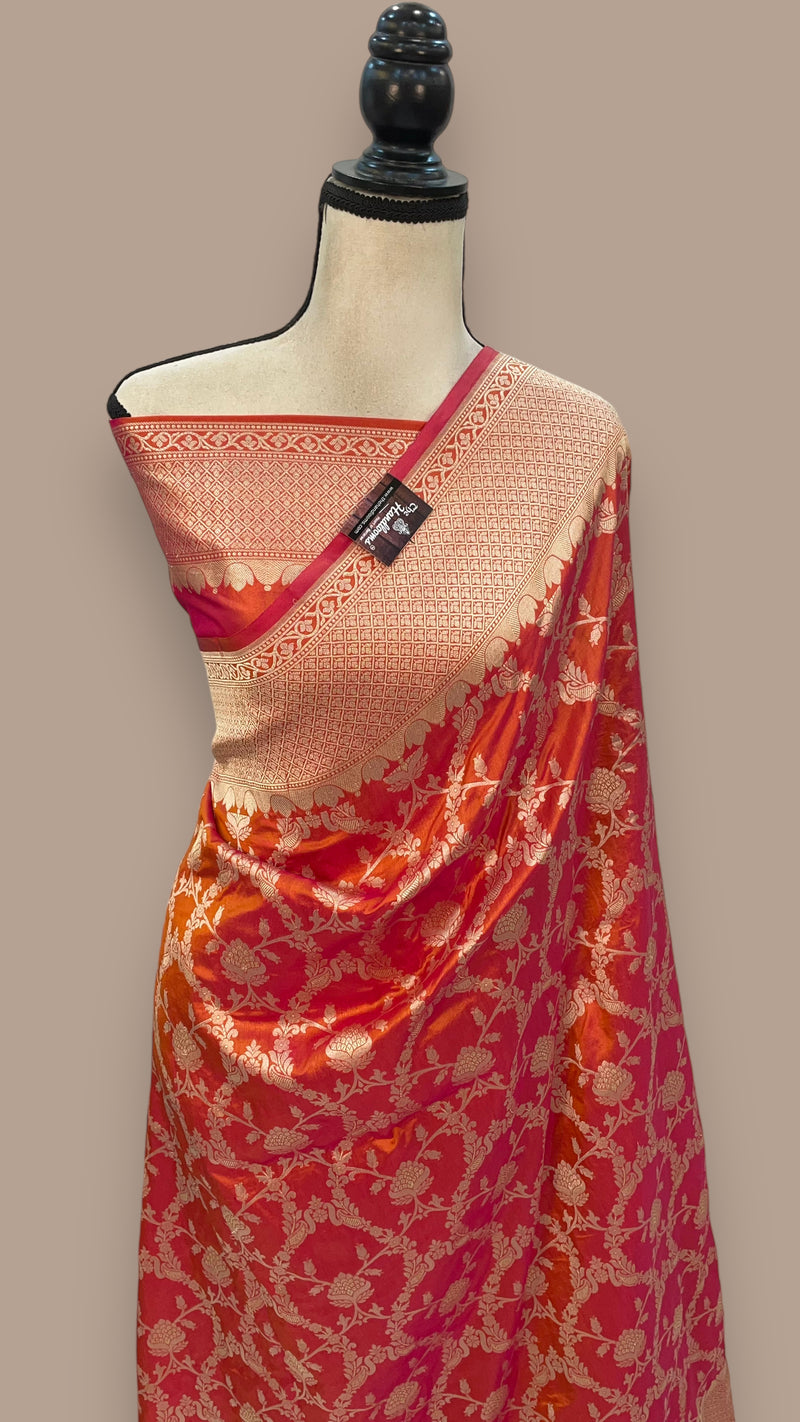 Pure Katan Silk Banarasi Handloom Saree - All Over Jaal Work - The Handlooms