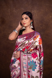 Pure Tussar Georgette Brocade Handloom Banarasi Saree - The Handlooms