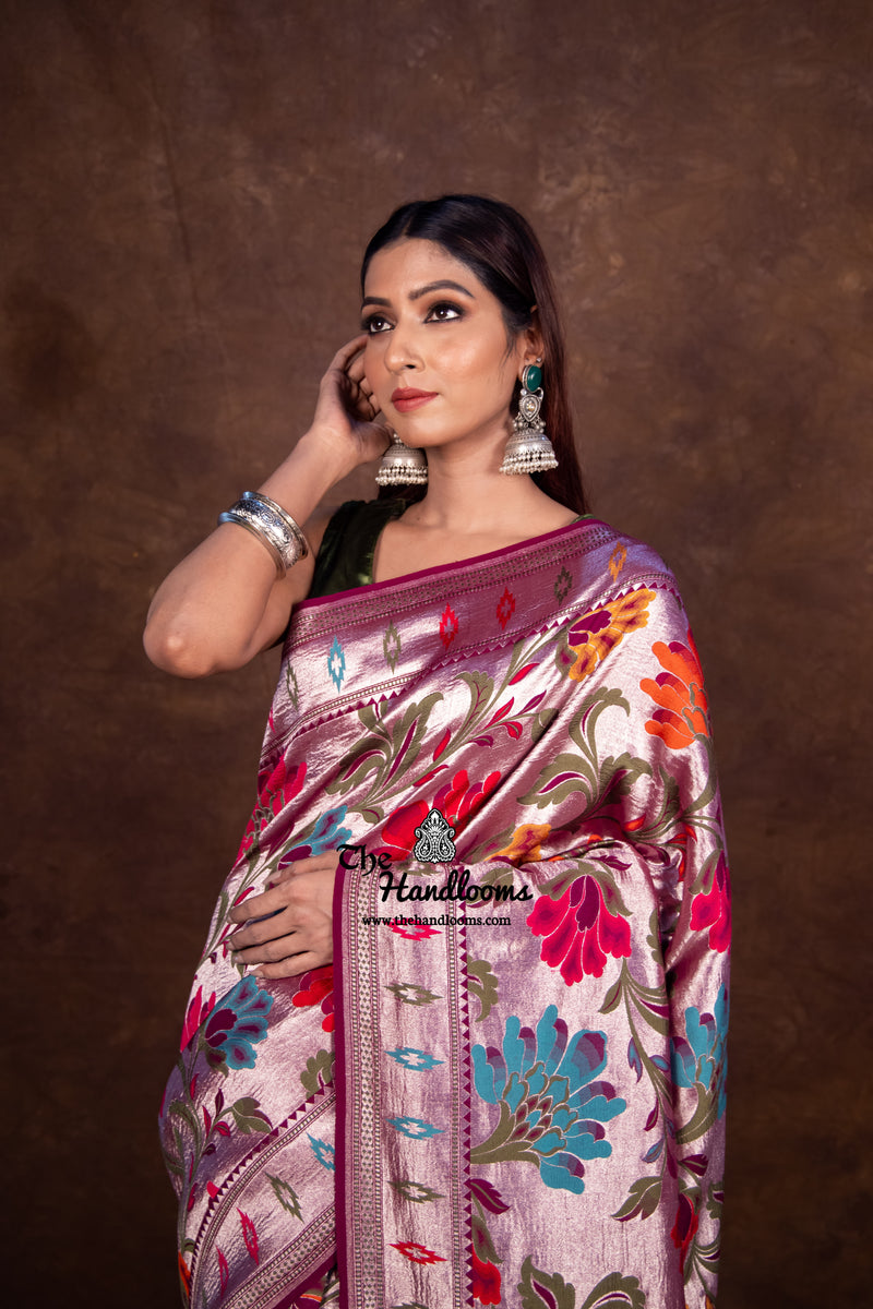 Pure Tussar Georgette Brocade Handloom Banarasi Saree - The Handlooms