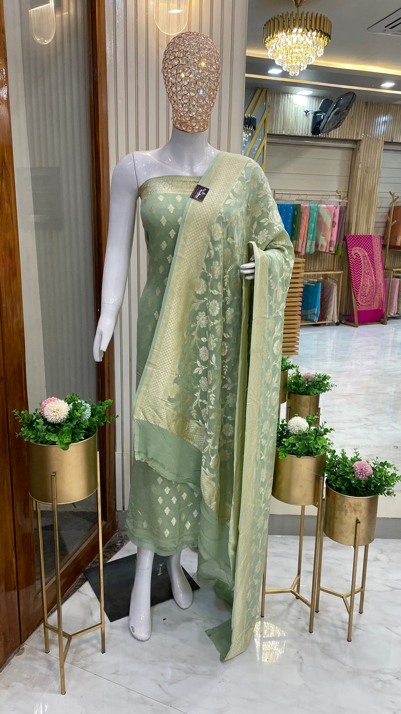 Khaddi Georgette Handlooms Banarasi Dress material - The Handlooms