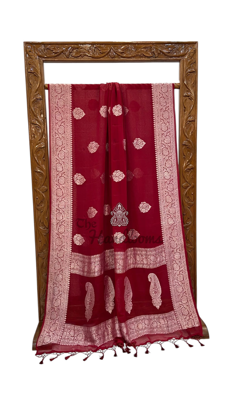Maroon Pure Georgette Banarasi Handloom Saree