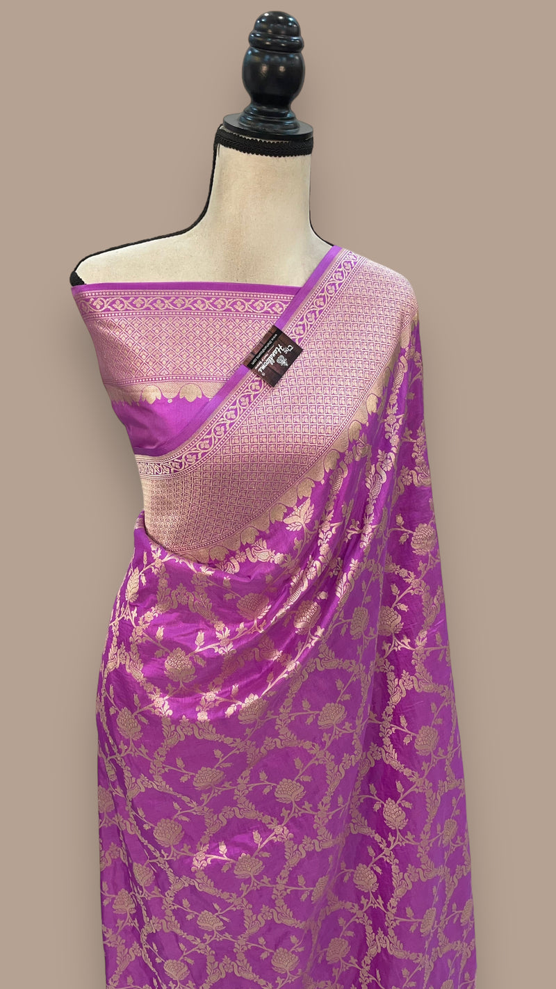 Pure Katan Silk Banarasi Handloom Saree - All Over Jaal Work - The Handlooms