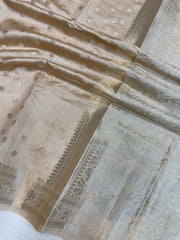 Beige Pure Dupion Silk Banarasi Saree - Gold Zari - The Handlooms