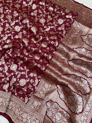 Pure Katan Silk Banarasi Handloom Saree - All over Sona Roopa Jaal work - The Handlooms