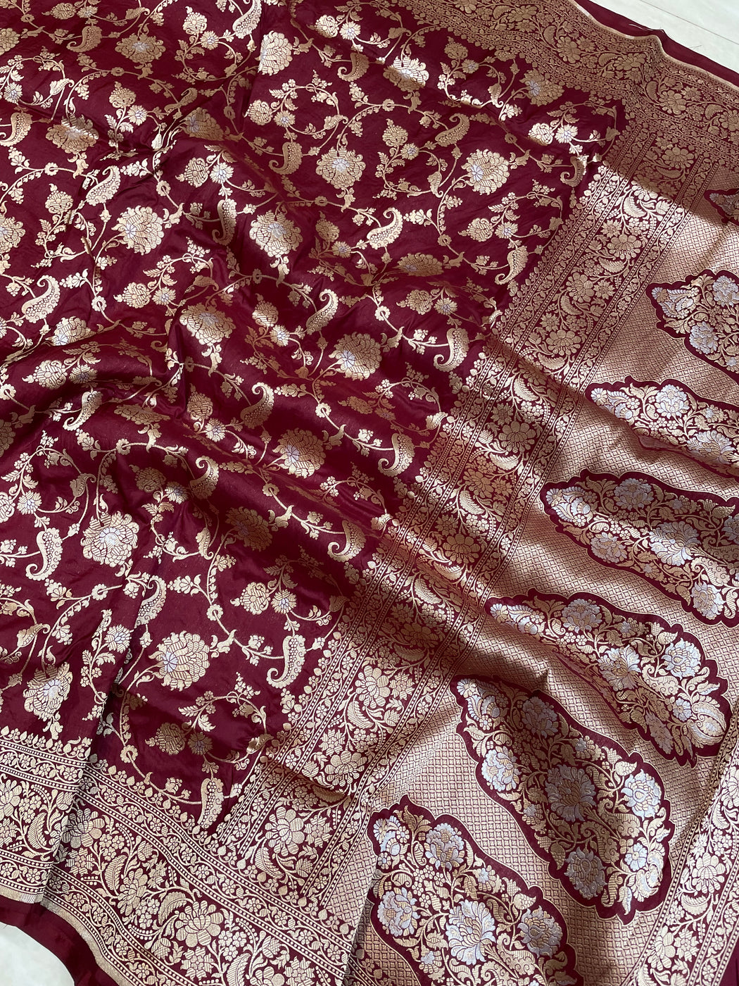 Pure Katan Silk Banarasi Handloom Saree - All over Jaal Work With Rangkart main image 1