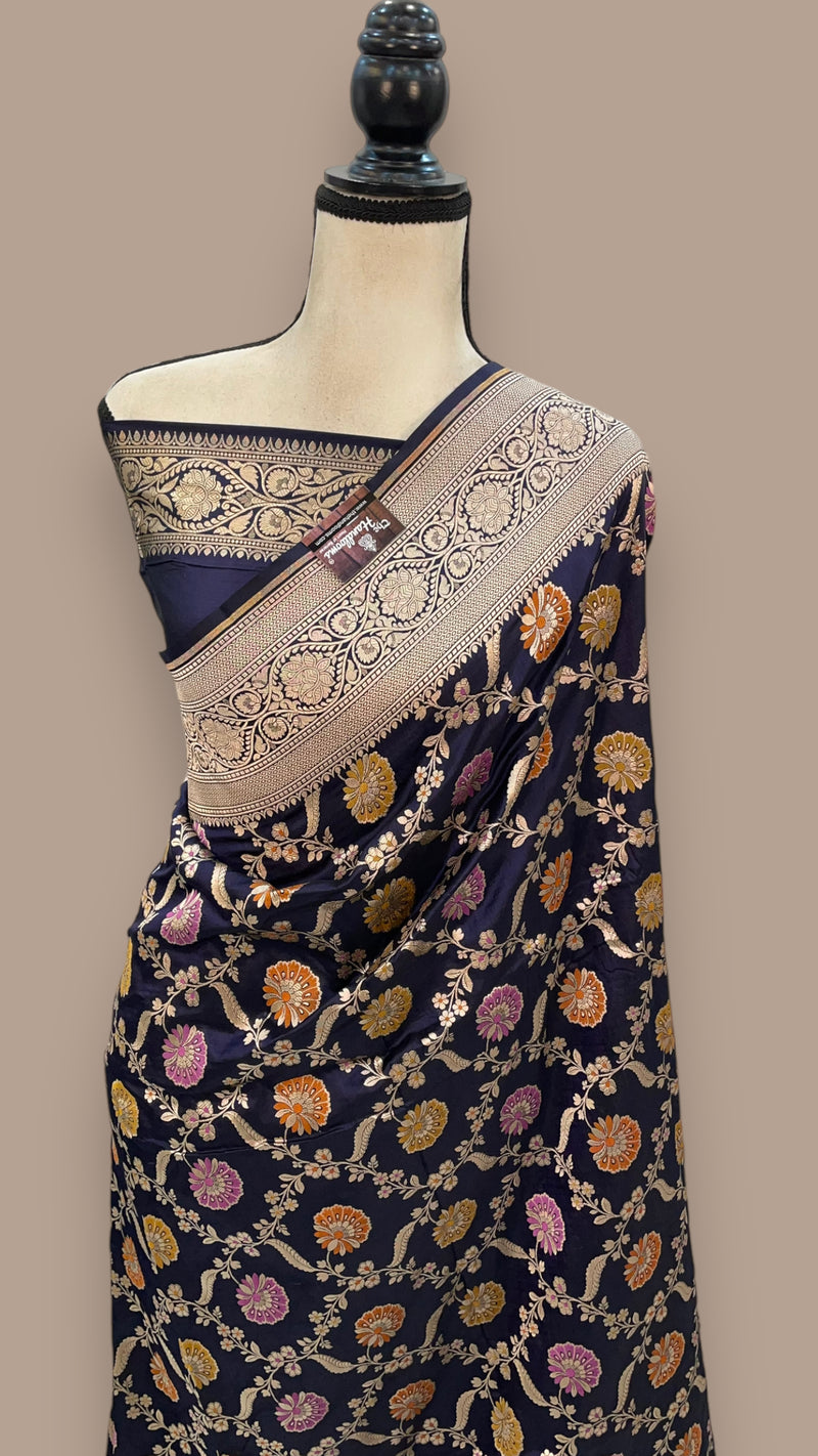 Pure Katan Silk Banarasi Handloom Saree - All over Jaal work with Meenakari - The Handlooms