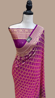 Dual Shade Pure Georgette Banarasi Bandhej Handloom Saree - The Handlooms