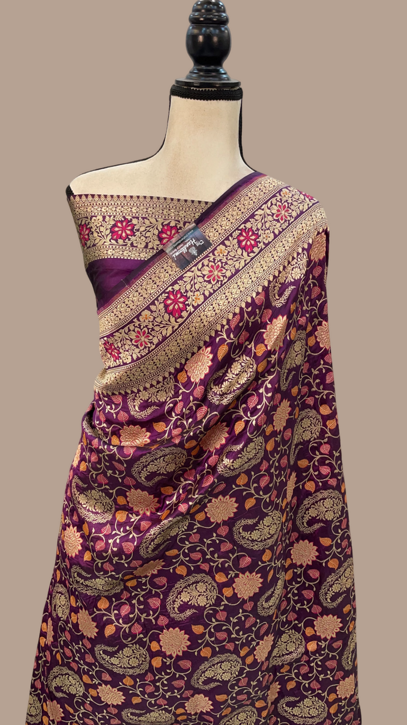 Pure Katan Silk Banarasi Handloom Saree - All over Jaal work with Meenakari - The Handlooms
