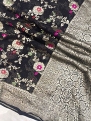 Black Khaddi Georgette Handloom Banarasi Saree - Tilfi - The Handlooms