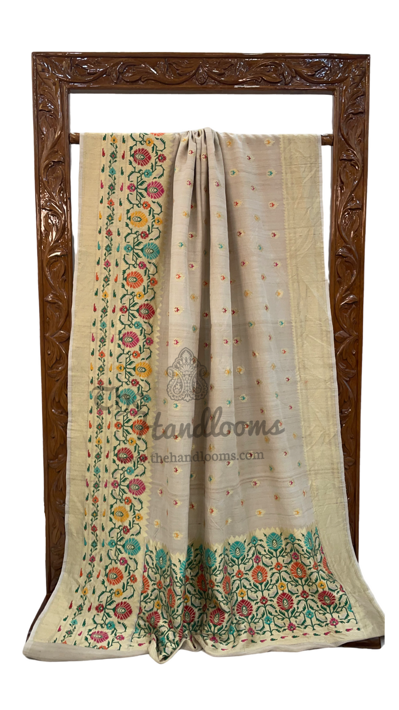 Pure Tussar Georgette Handloom Banarasi Saree - All over Jaal Work with meenakari - The Handlooms