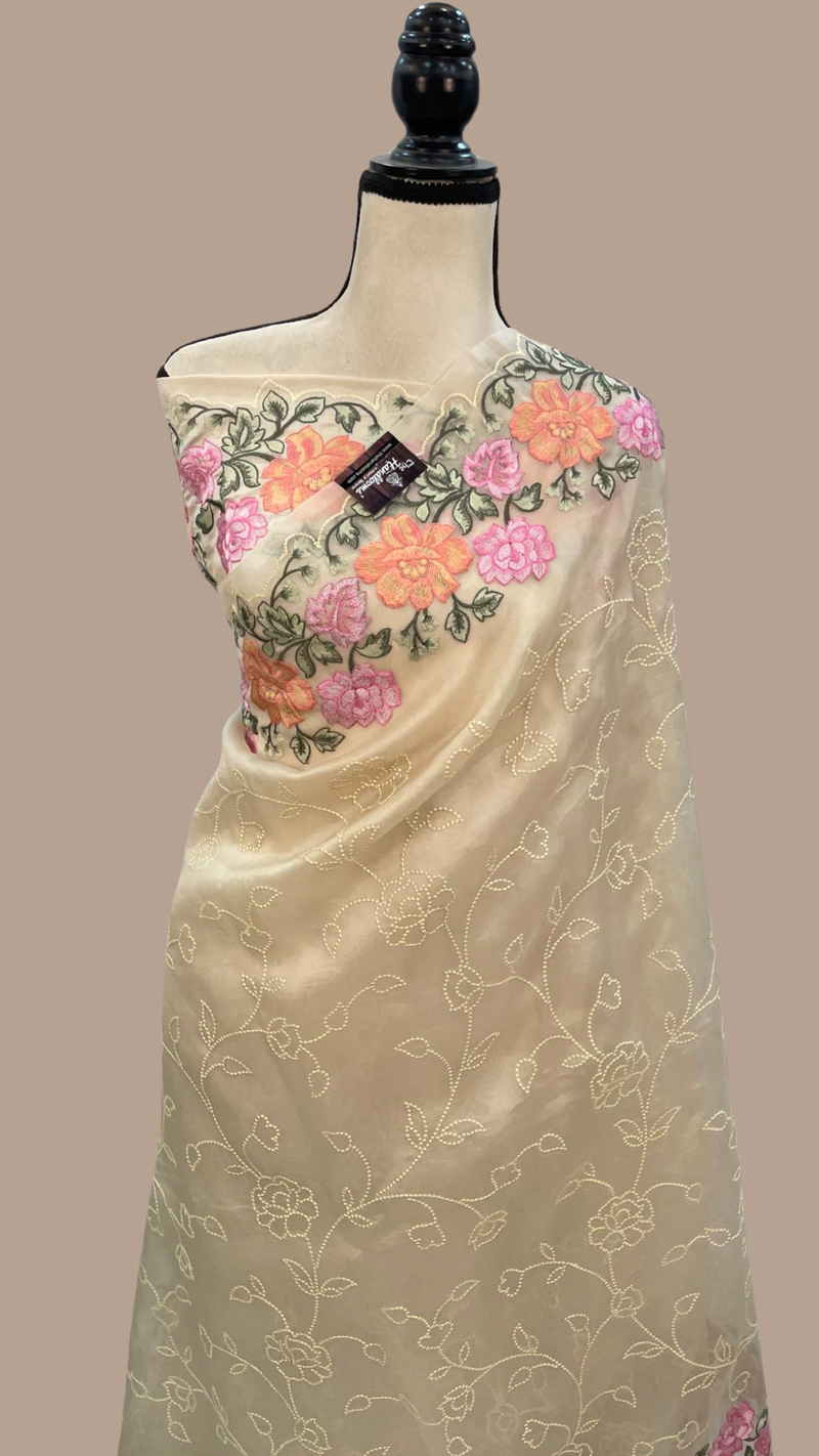 Pure Organza Chikankari Handloom Banarasi Saree - The Handlooms