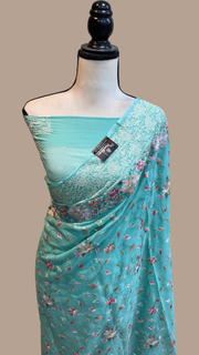 Pure Georgette Chikankari Handloom Banarasi Saree - The Handlooms