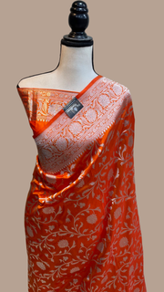 Pure Katan Silk Banarasi Handloom Saree - All Over Jaal Work - The Handlooms