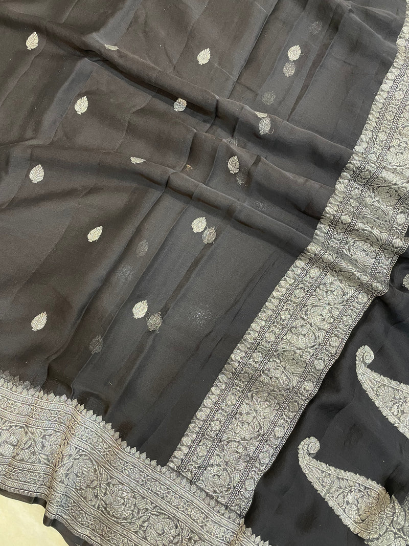 Black Pure Georgette Banarasi Saree - The Handlooms