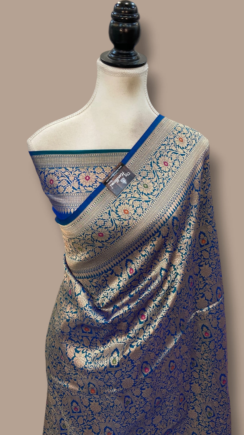 Regal Pure Katan Silk Banarasi Saree – Handwoven Tanchui Brocade With Meenakari