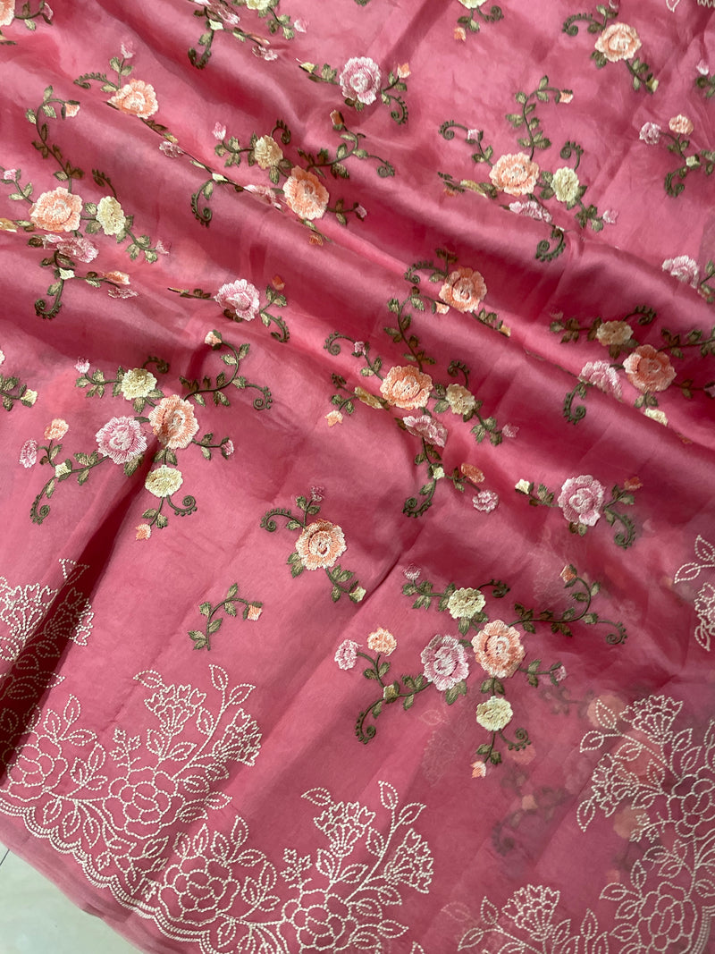 Pure Organza Chikankari Handloom Banarasi Saree - The Handlooms