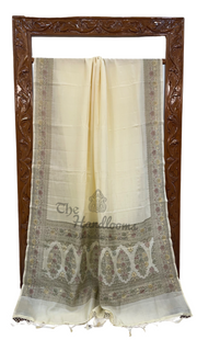 Off-white Pure Butter Crepe Banarasi Saree - The Handlooms