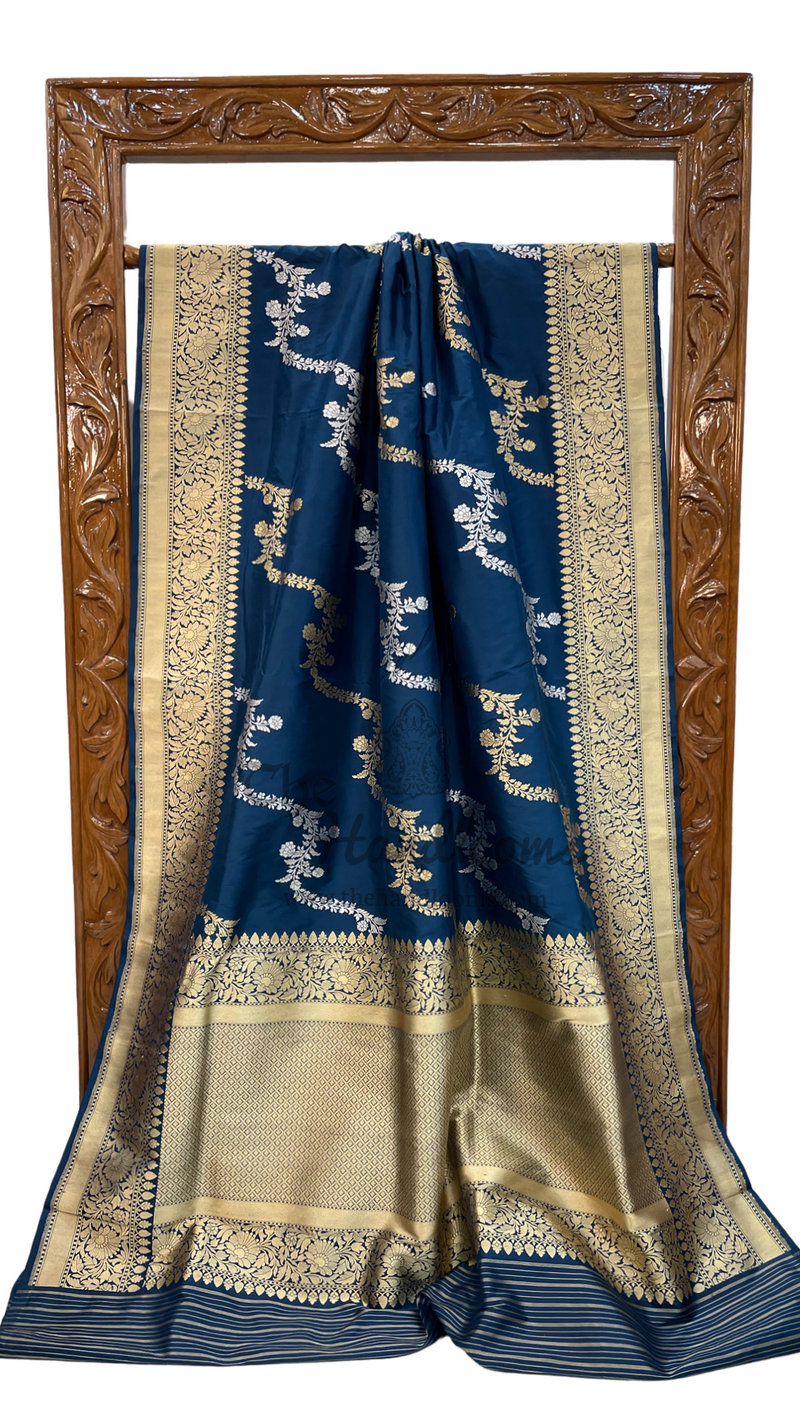 Pure Katan Silk Banarasi Handloom Saree - All over Sona Roopa kadiyal Jaal work - The Handlooms