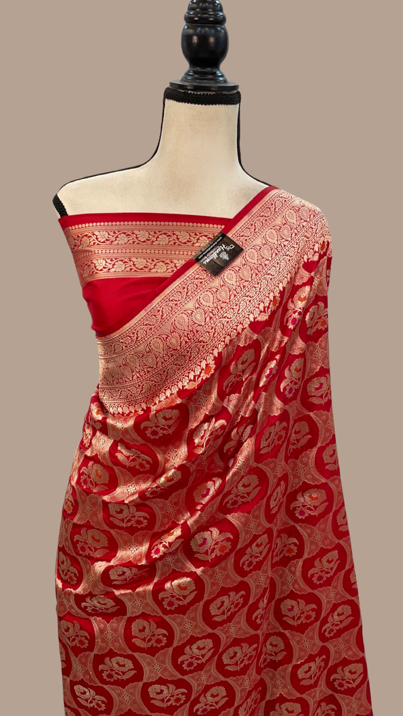 Pure Katan Silk Banarasi Handloom Saree - All over Jaal work - With Meenakari - The Handlooms