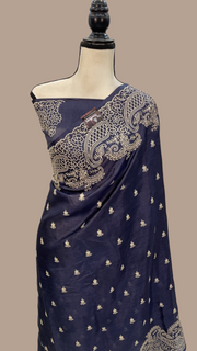 Tussar Silk Handloom Banarasi Saree With Chikankari - The Handlooms