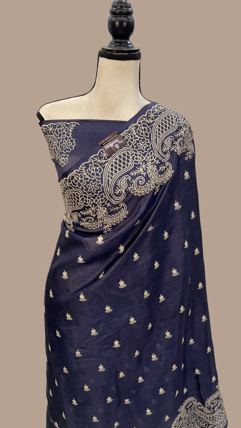 Tussar Silk Handloom Banarasi Saree With Chikankari - The Handlooms