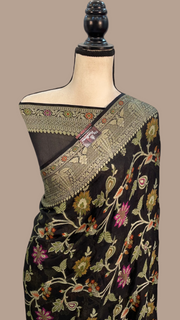 Black Pure Chiffon Khaddi Banarasi Saree - The Handlooms