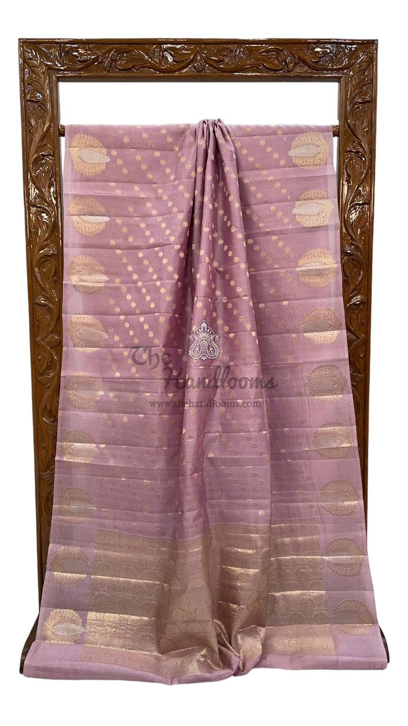 Onion Pink Pure Mango Silk Banarasi Handloom Saree - The Handlooms