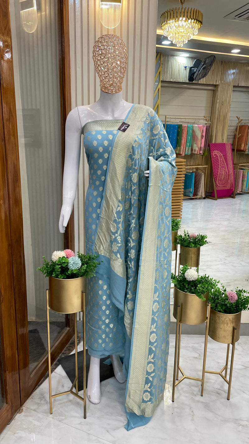 Khaddi Georgette Handlooms Banarasi Dress material - The Handlooms