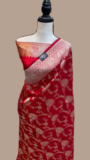 Pure Katan Silk Banarasi Handloom Saree - All over Sona Roopa Jaal work - The Handlooms