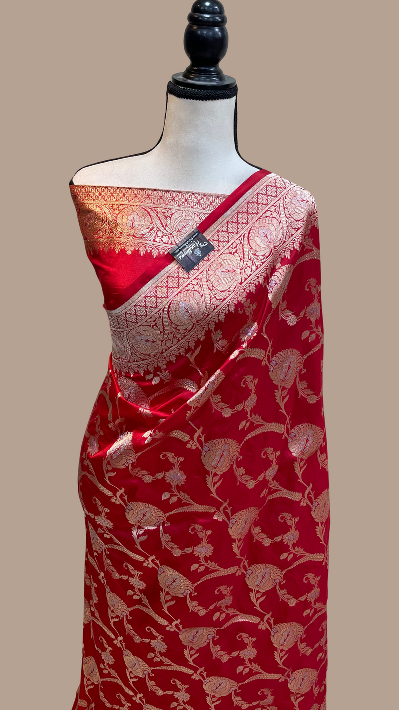 Pure Katan Silk Banarasi Handloom Saree - All over Sona Roopa Jaal work - The Handlooms