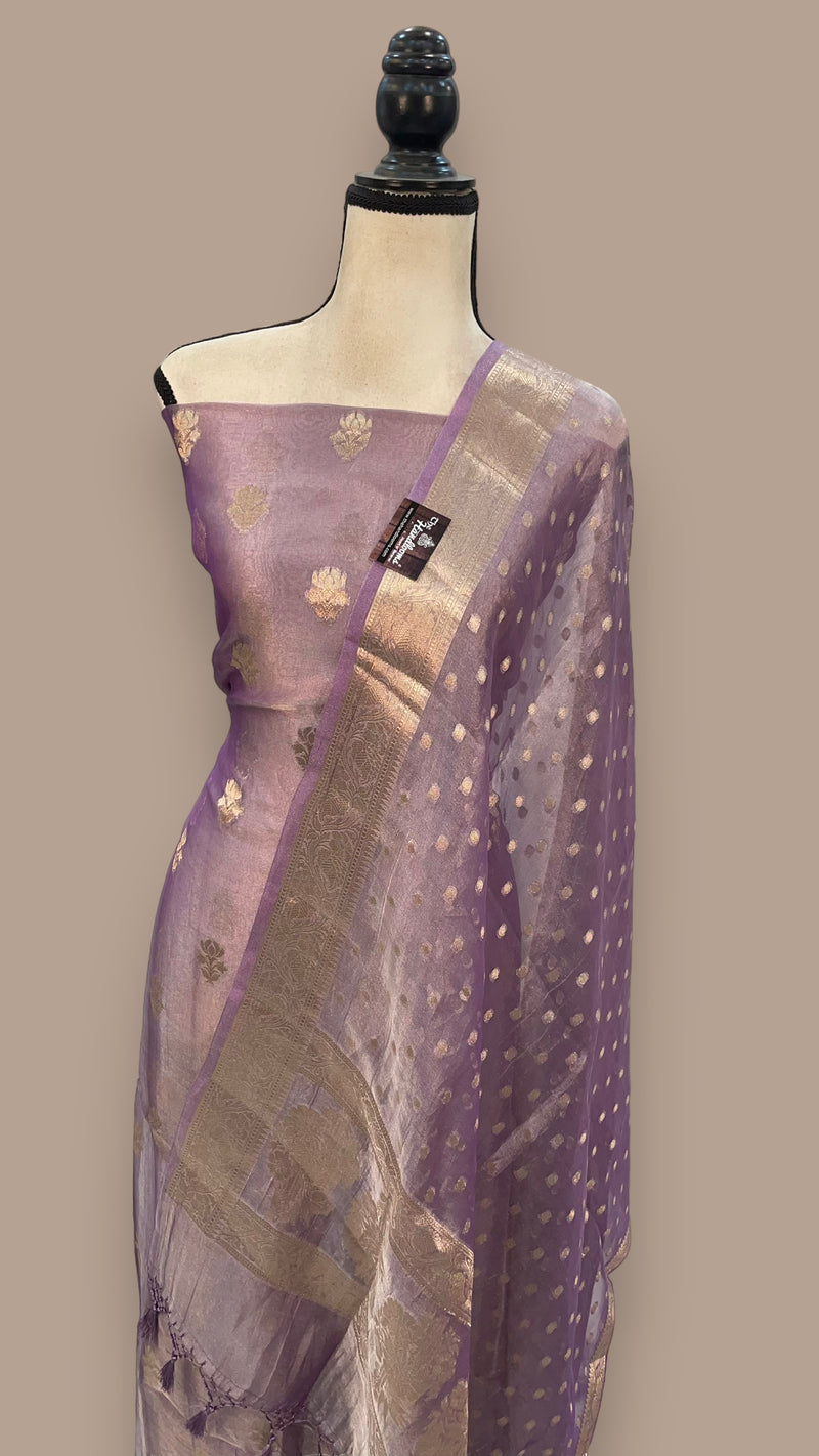 Mauvee Pure Kora Tissue Handloom Banarasi Dress material - The Handlooms