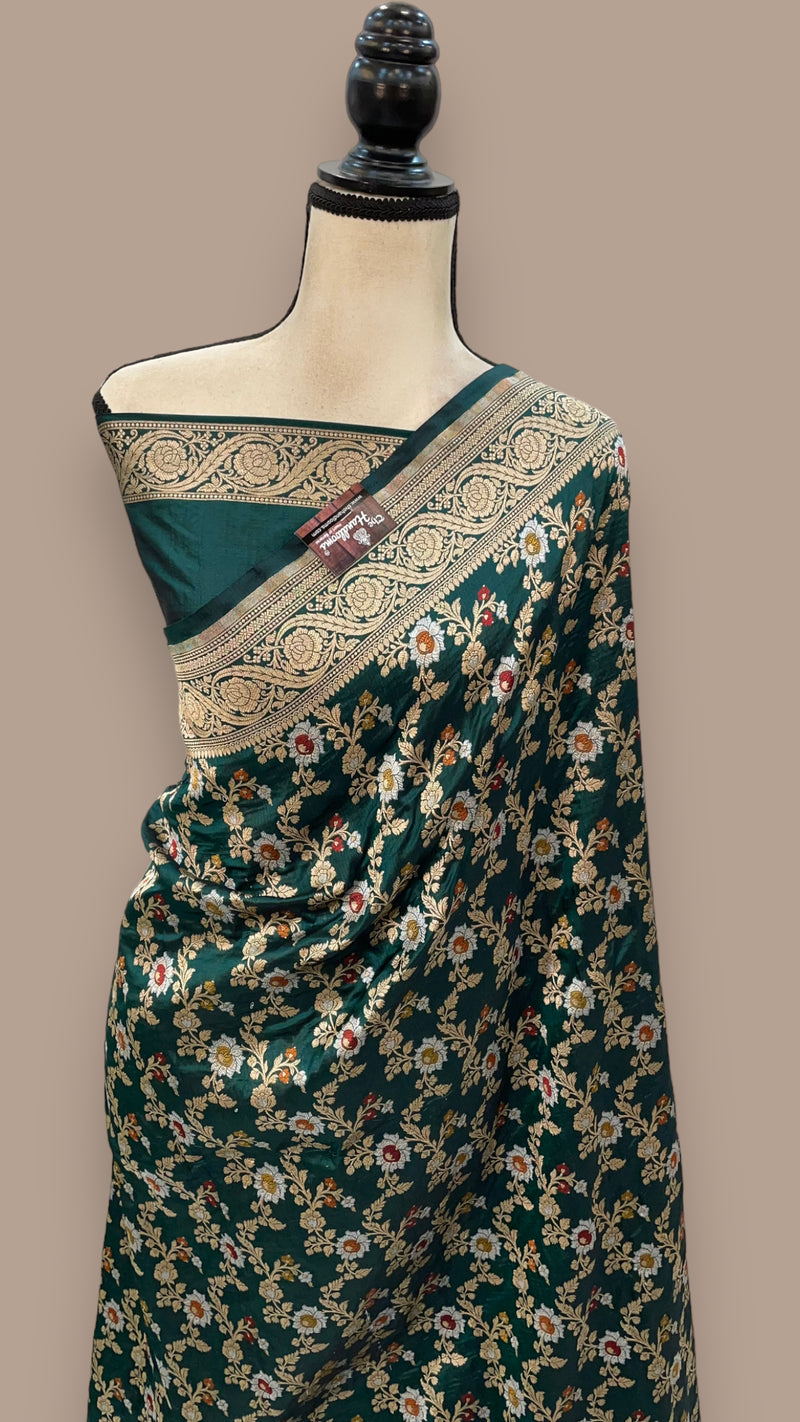 Pure Katan Silk Banarasi Handloom Saree - All over Jaal work with Meenakari - The Handlooms