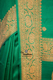 Green Pure Tussar Georgette Handloom Banarasi Saree - All over kadua motifs - The Handlooms