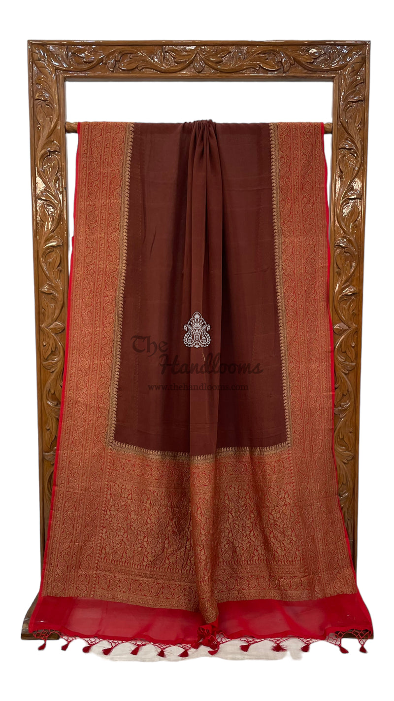 Khaddi Georgette Handloom Banarasi Saree -  Antique zari - The Handlooms