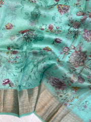 Pure Organza Digital Print Handloom Banarasi Saree - The Handlooms