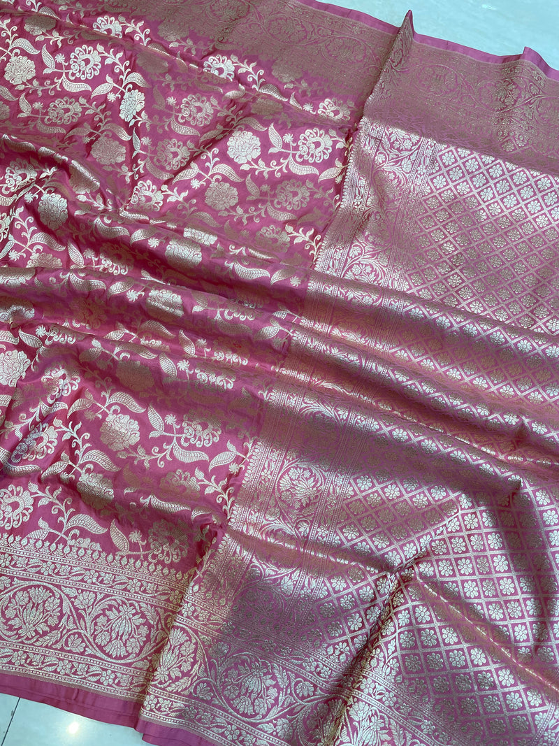 Pure Katan Silk Banarasi Handloom Saree - All Over Jaal Work - The Handlooms
